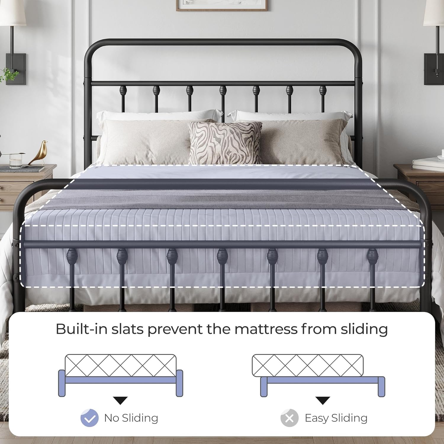 Yaheetech Classic Metal Platform Bed Frame Mattress Foundation with Victorian Style Iron-Art Headboard/Footboard/Under Bed Storage/No Box Spring Needed/Full Size Black