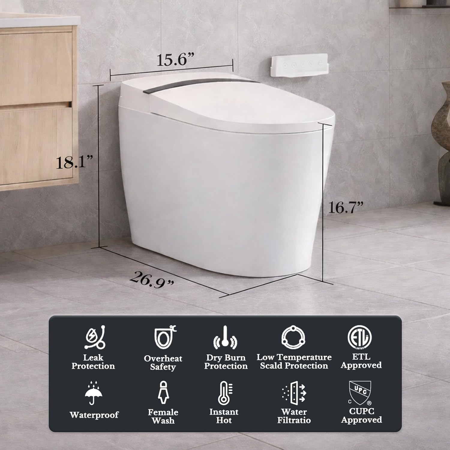 EchosLife Smart Toilet with Bidet Built In, One Piece Elongated Toilet with Tank, Pump-Assisted Flush, Heated Seat, Warm Water Wash & Air Dryer, Foot Sensor Flush, LED Display