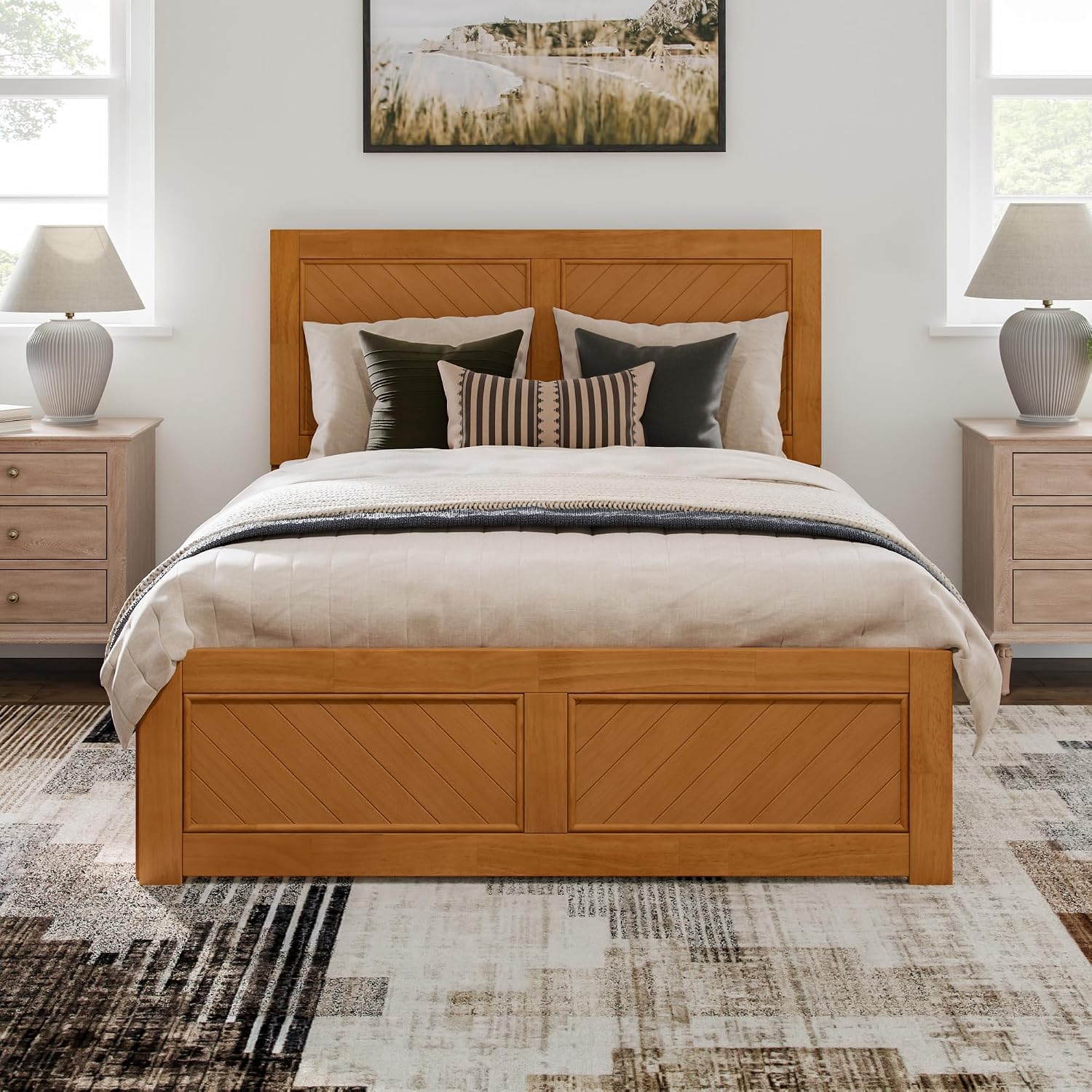 AFI, Canyon Full Platform Bed with Matching Footboard & Storage Drawers, Light Toffee