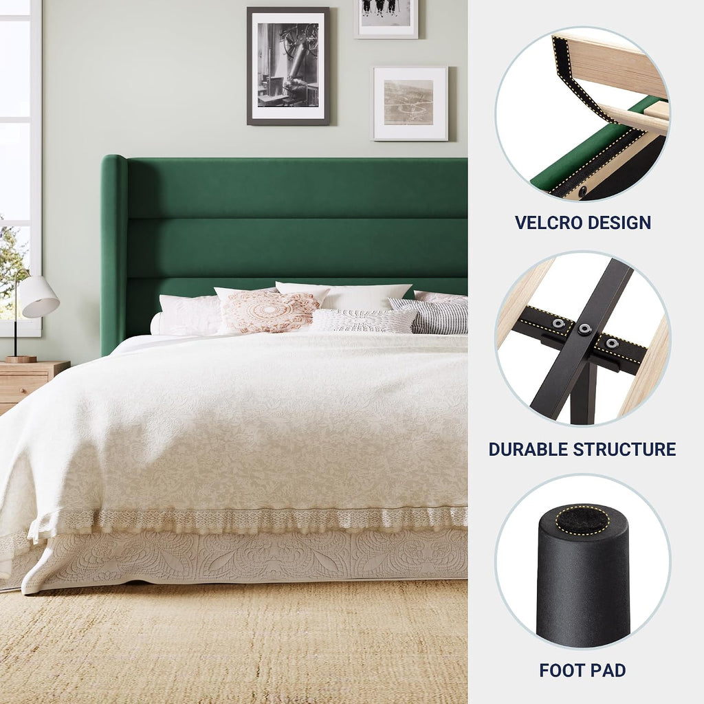 Allewie Full Size Platform Bed Frame with Velvet Upholstered Wingback Headboard, No Box Spring Needed, Under Bed Storage Space, Strong Wooden Slats, Modern Mattress Foundation, Easy Assembly, Green