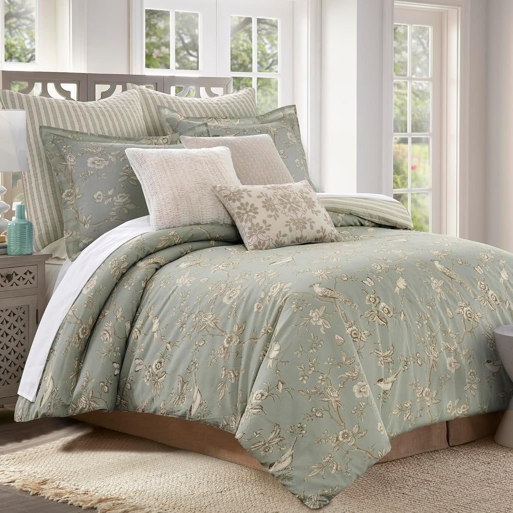 Levtex Home - Lyon Teal Comforter Set - Twin Comforter (68x88in) and 1 Standard Sham (20x26in) - Toile Bird Floral Design - Teal - Reversible - Cotton