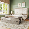 AMERLIFE Farmhouse King Size Bed Frame with 51' Tall Geometric Headboard & Footboard, Rustic Wood Platform Bed Frame/w 3 Large Storage Drawers, Wood Slats Support, No Box Spring Needed, Rustic White