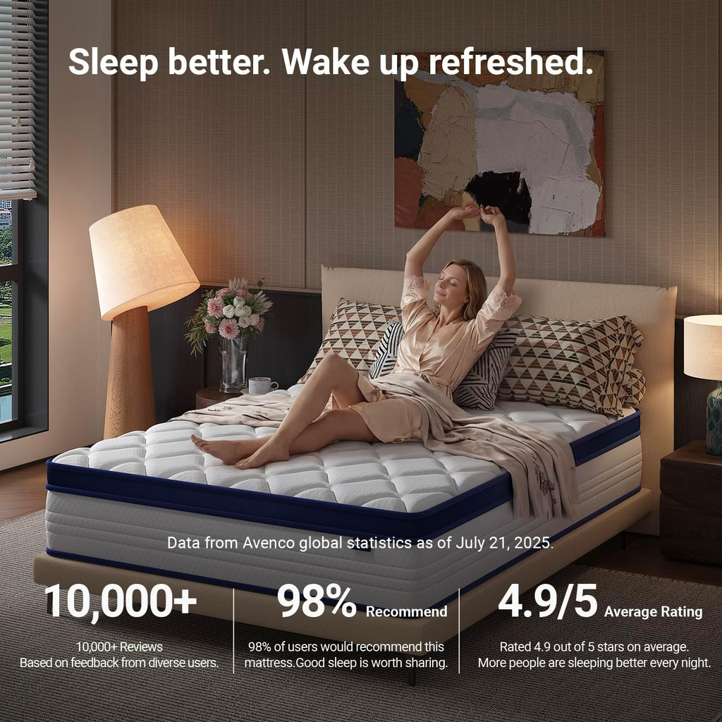 Avenco 10 Inch King Size Mattress for Deep Sleep, King Mattresses with Smart Coil Spring Technology for Pressure Relief, Breathable Cover Motion Isolation CertiPUR-US Certified Bed Mattress in a Box