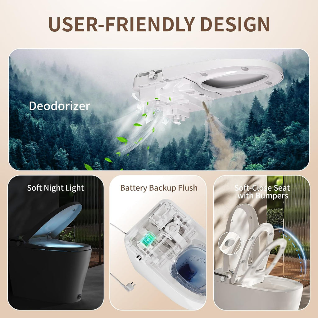 DeerValley Smart Toilet Auto Open & Close One Piece Tankless Toilet with Bidet Built in Auto Flush Warm Water Air Dryer Heated Seat Intelligent Water Filter for Modern Luxury Smart Home - DV-1S0029Pro
