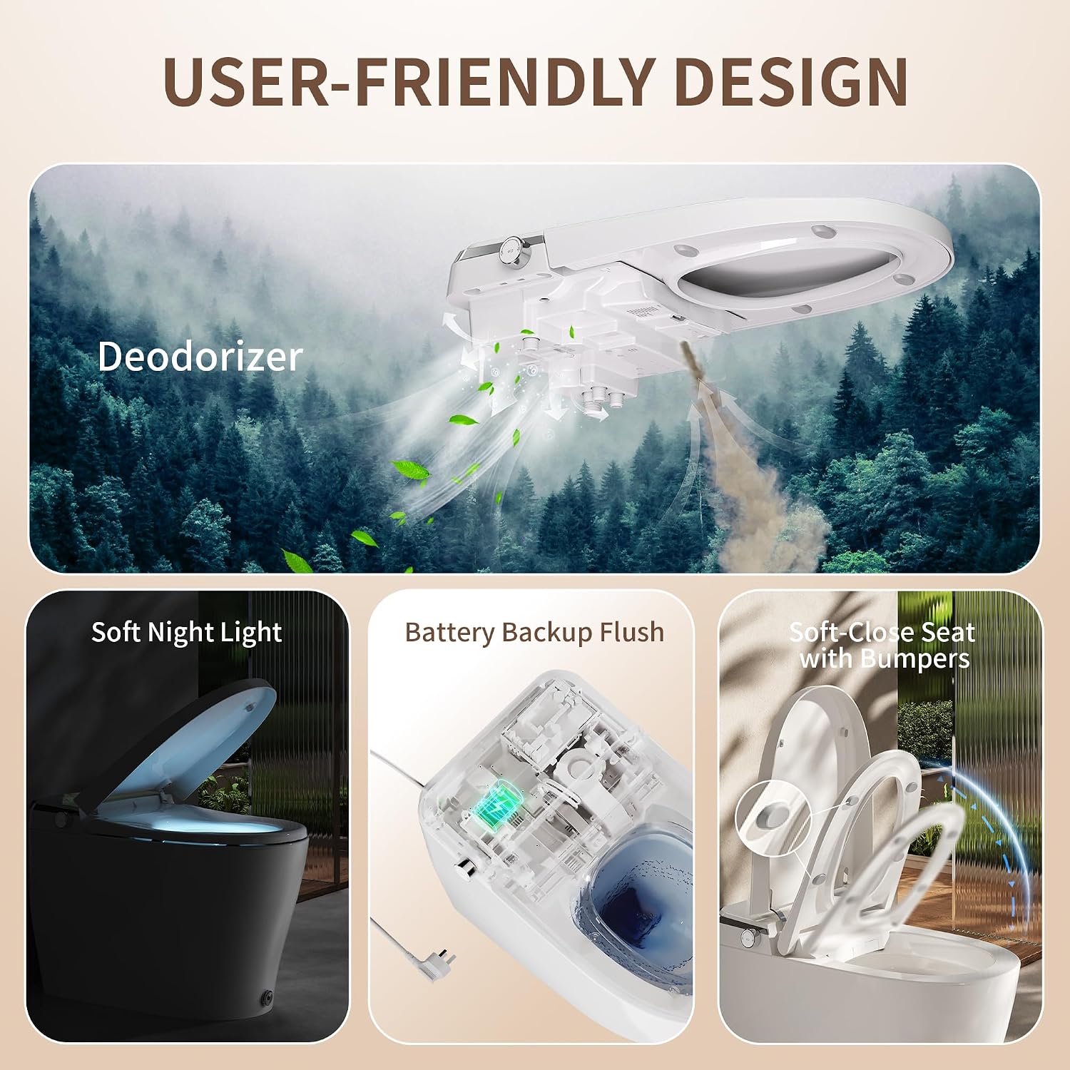 DeerValley Smart Toilet Auto Open & Close One Piece Tankless Toilet with Bidet Built in Auto Flush Warm Water Air Dryer Heated Seat Intelligent Water Filter for Modern Luxury Smart Home - DV-1S0029Pro