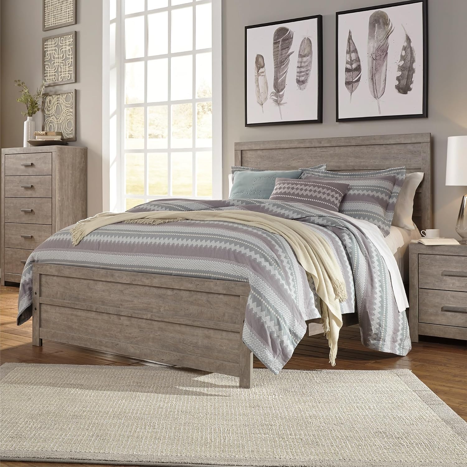 Signature Design by Ashley Culverbach Farmhouse Queen Panel Bed, Foundation or Box Spring Needed, Gray
