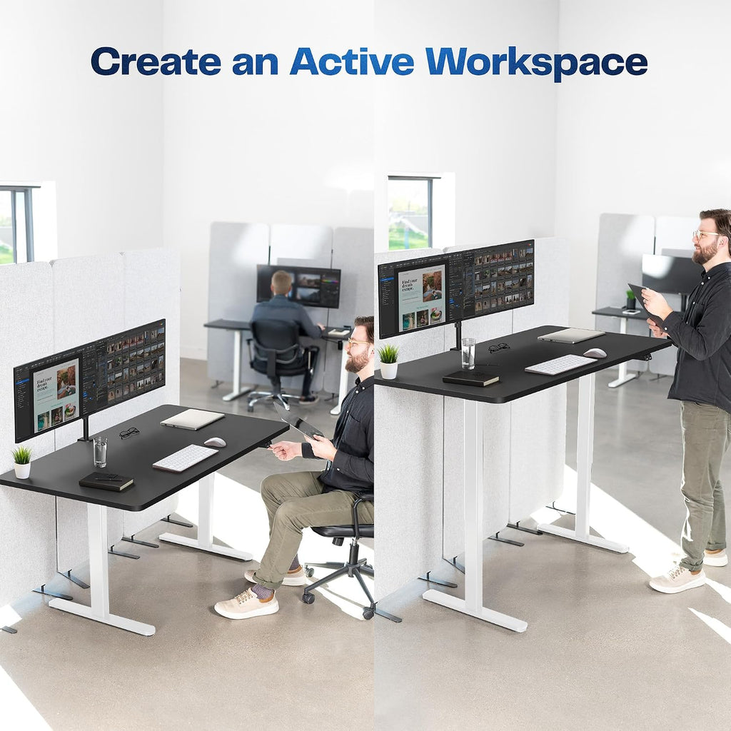 VIVO Electric 60 x 30 inch Stand Up Desk, Height Adjustable, Black Top White Frame, Home and Office Furniture Sets, DESK-KIT-0W6B