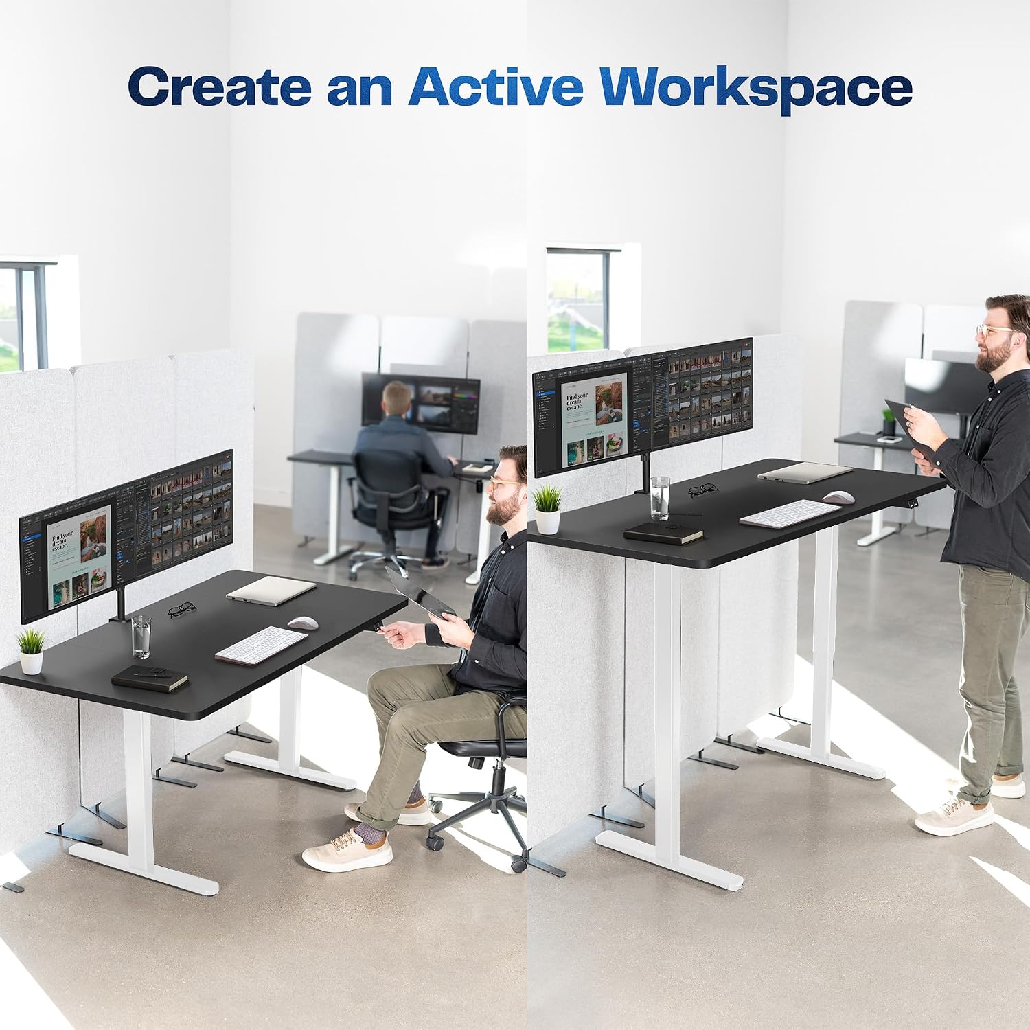 VIVO Electric 60 x 30 inch Stand Up Desk, Height Adjustable, Black Top White Frame, Home and Office Furniture Sets, DESK-KIT-0W6B