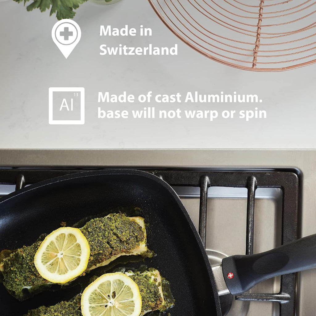 Swiss Diamond 9.5 Inch Nonstick Crepe Pan, Induction Compatible Diamond Coated Aluminum Nonstick Pan - Dishwasher Safe and Oven Safe Breakfast Pan, Grey