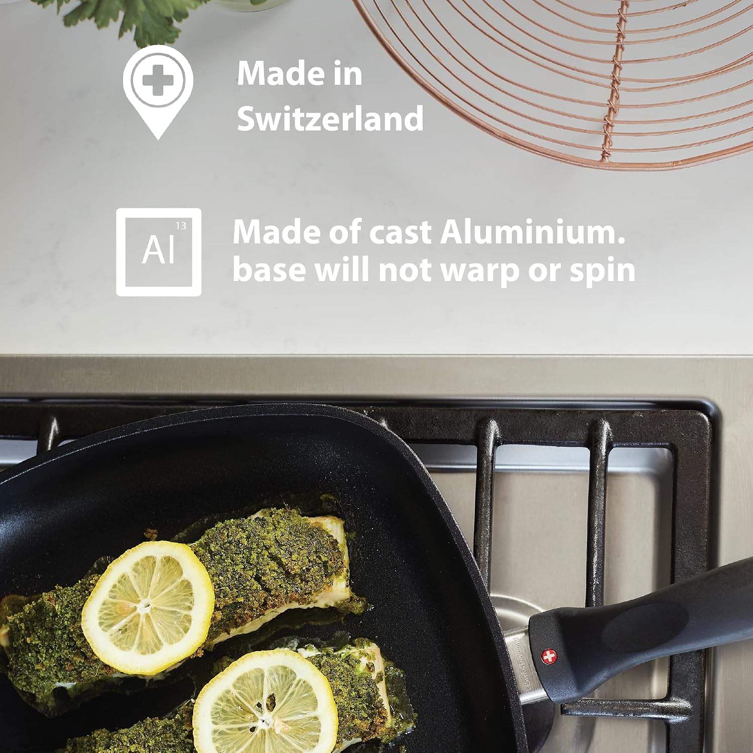 Swiss Diamond 9.5 Inch Nonstick Crepe Pan, Induction Compatible Diamond Coated Aluminum Nonstick Pan - Dishwasher Safe and Oven Safe Breakfast Pan, Grey