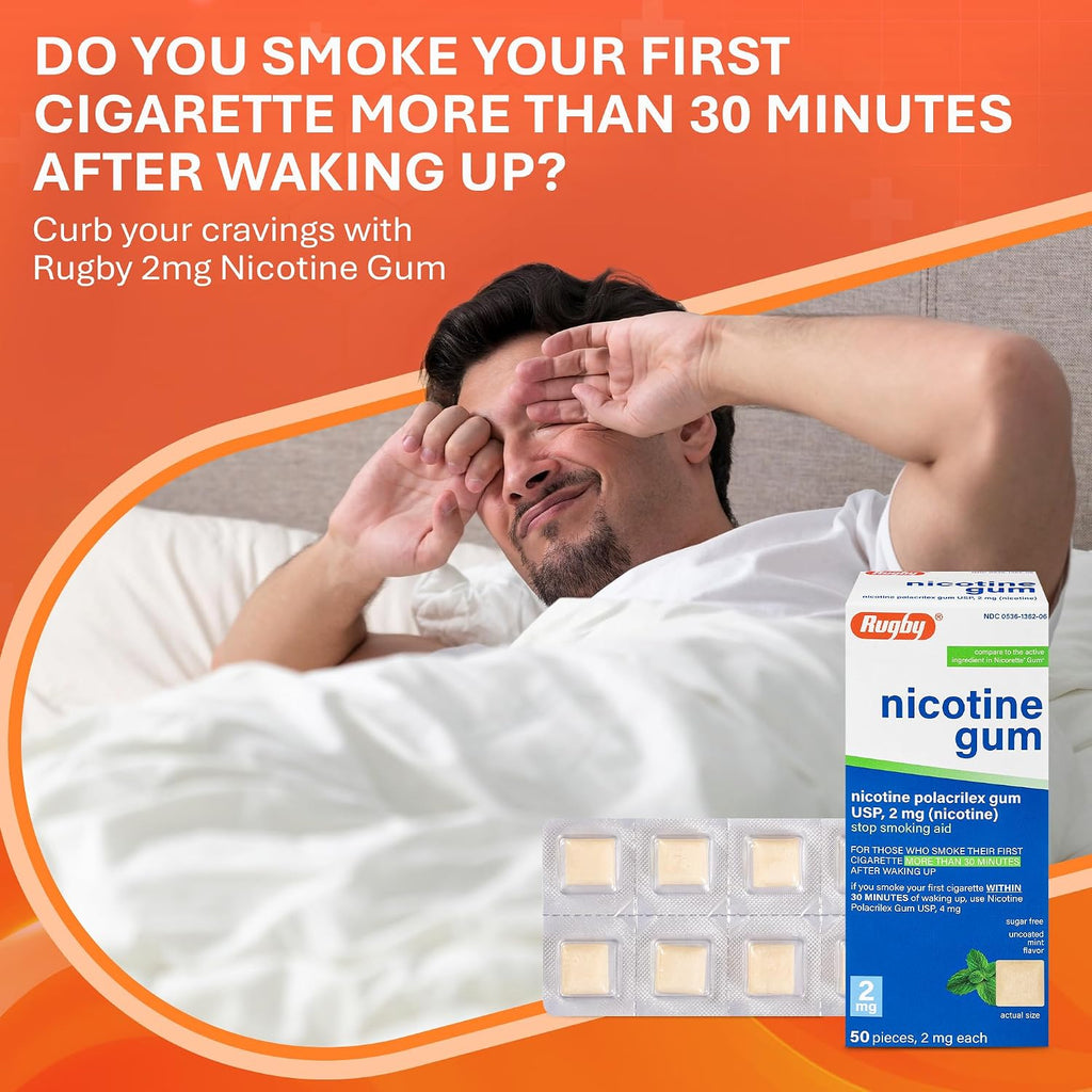 Rugby Polacrilex 2mg Nicotine Gum - USP Uncoated Mint Flavor, Sugar-Free Quit Smoking and Vaping Aid, 50 Count (8-Pack)