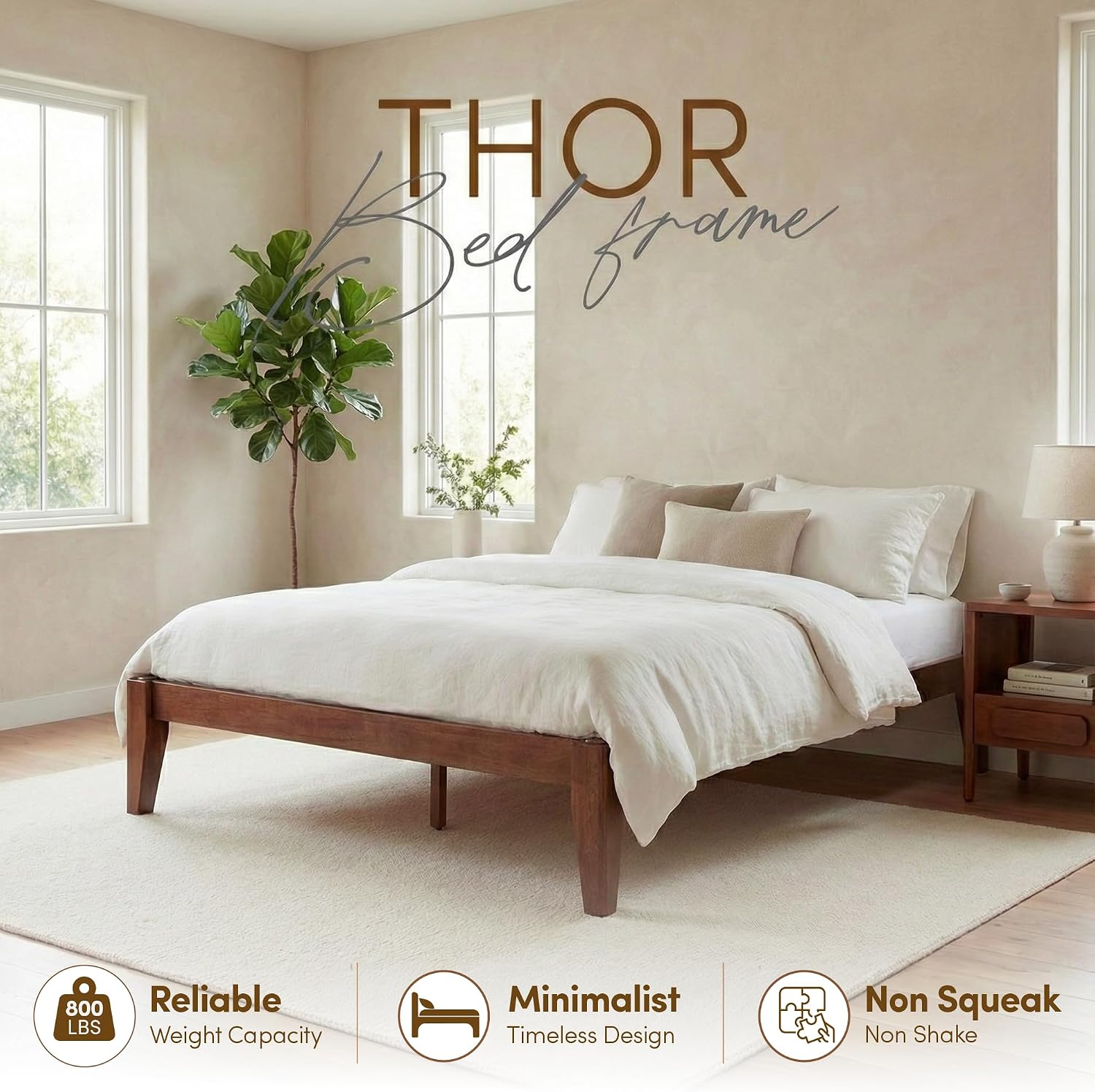 Thor Premium Solid Wood Bed Frame King, Japanese Joinery Bed Frame with Wood Slat Support, Platform Bed, No Box Spring Needed, Easy Assembly, Minimalist & Modern Style (Mahogany)