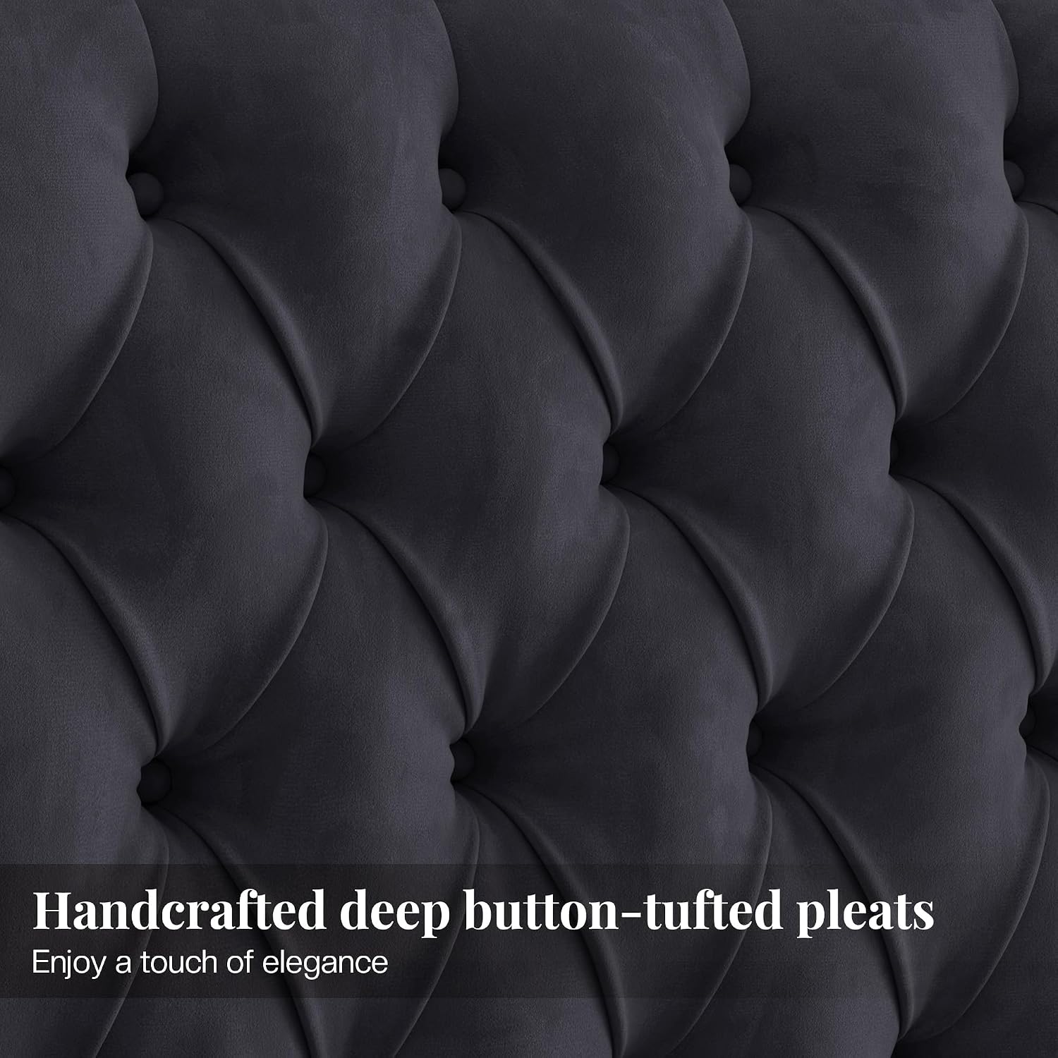 Jocisland King Size Bed Frame with 59' Tall Upholstered Headboard, Luxury Velvet Bed with Handcrafted Deep-Tufted Design and Solid Wood Legs, Noise-Free, No Box Spring Needed,Black