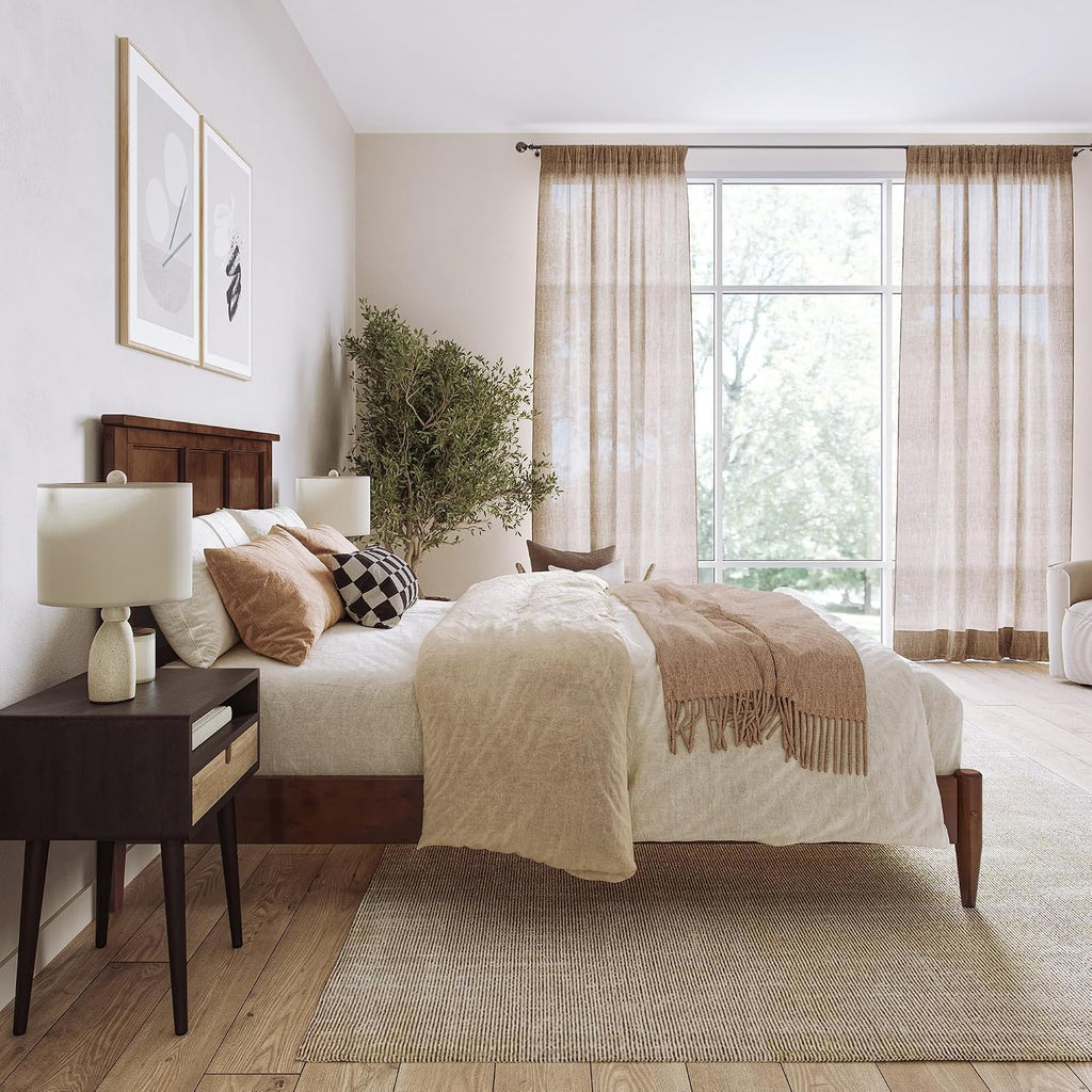 AFI, Charlotte Full Solid Wood Low Profile Platform Bed, Walnut