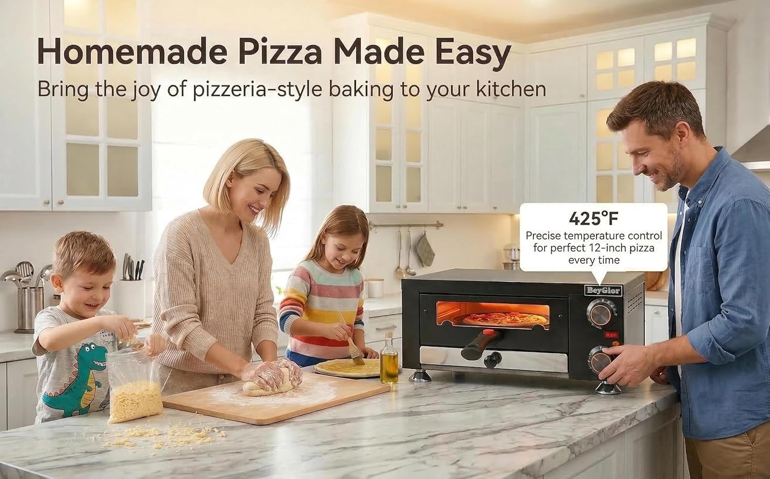 Electric Pizza Oven Indoor,12 inch Countertop Pizza Maker with Viewing Window,Stainless Steel Commercial Pizza Oven, Removable Handle,Dual Baking Trays and Oven Mitts
