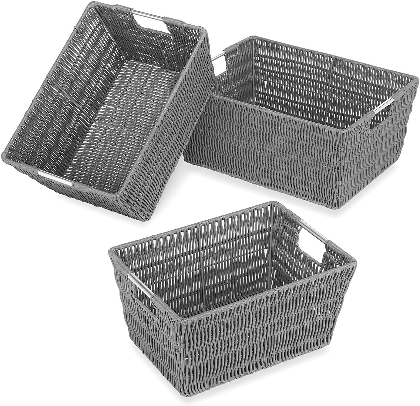 Whitmor 18 Pack Storage Baskets, Large Woven Baskets for Storage Shelves Home, Pantry Baskets Organization and Storage, GREY.