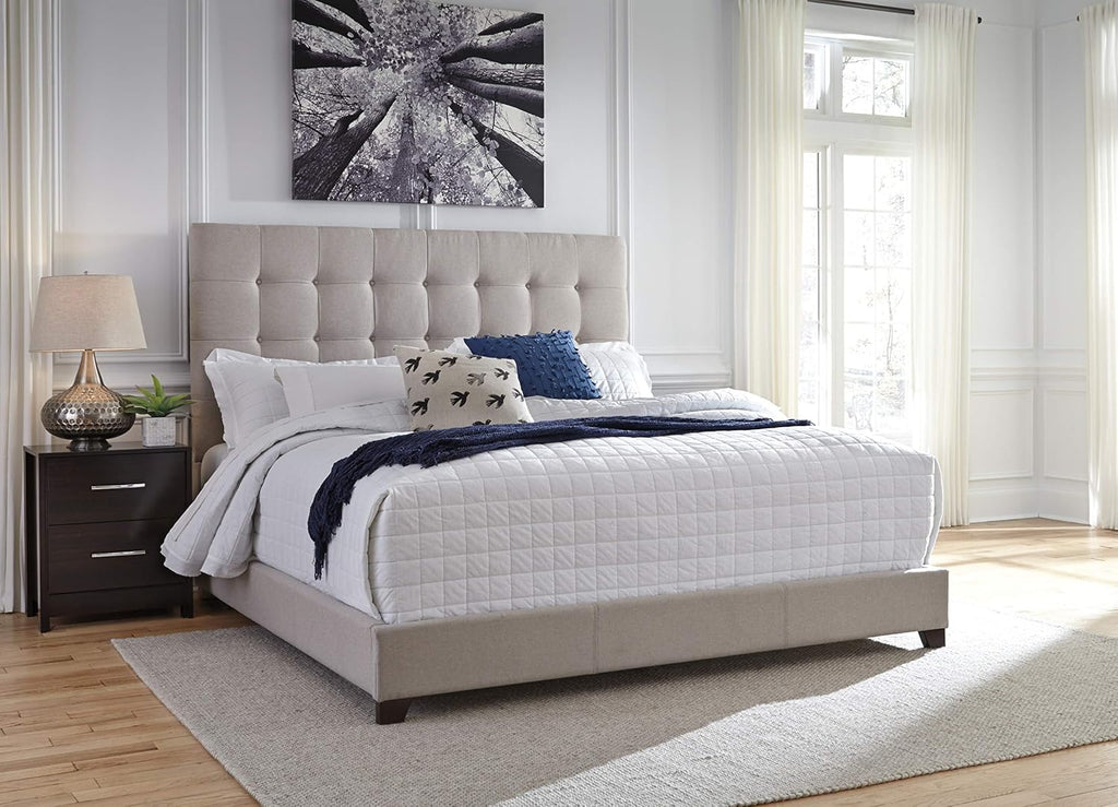 Signature Design by Ashley Dolante Modern Farmhouse Button-Tufted Upholstered Platform Bed, King, Beige