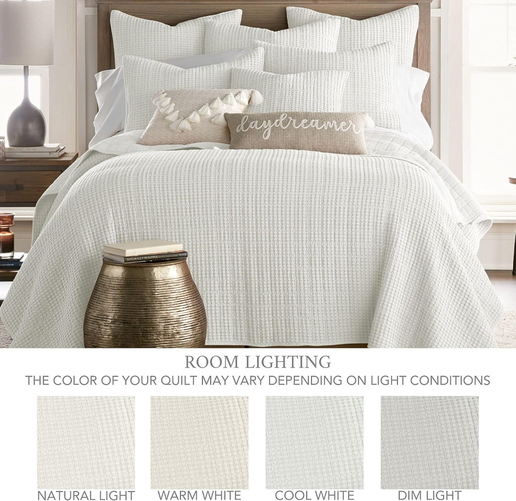 Levtex Home Mills Waffle King/Cal King Quilt Set (106x92in) with 2 Pillow Shams (36x20in) - Cream - Cotton Waffle King Size Quilt Bedding Set - Lightweight, Soft, Pre-Washed