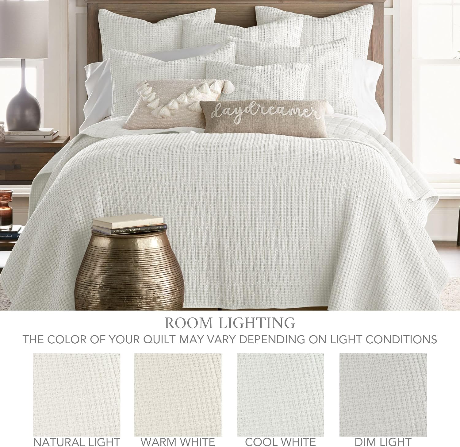 Levtex Home Mills Waffle King/Cal King Quilt Set (106x92in) with 2 Pillow Shams (36x20in) - Cream - Cotton Waffle King Size Quilt Bedding Set - Lightweight, Soft, Pre-Washed