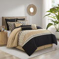 Stratford Park Geometirc King Black Gold Comforter Set, 10 Piece, Jacquard Bedding Comforters & Sets, Bedskirt, Pillows & Shams,