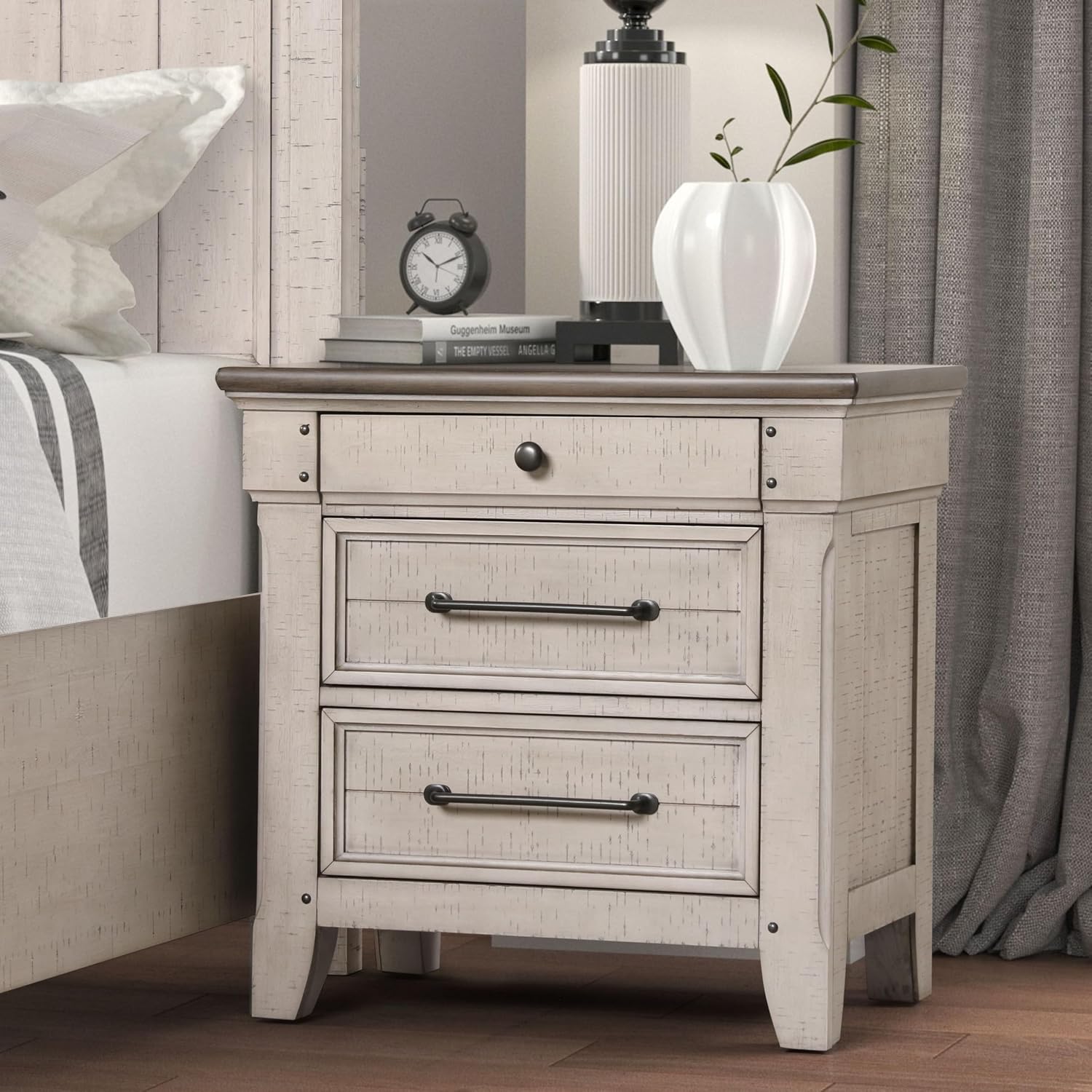 Roundhill Furniture Walcott 3-Piece Bedroom Set with Touch LED Lighting, Weathered Dusty-Taupe Finish, King