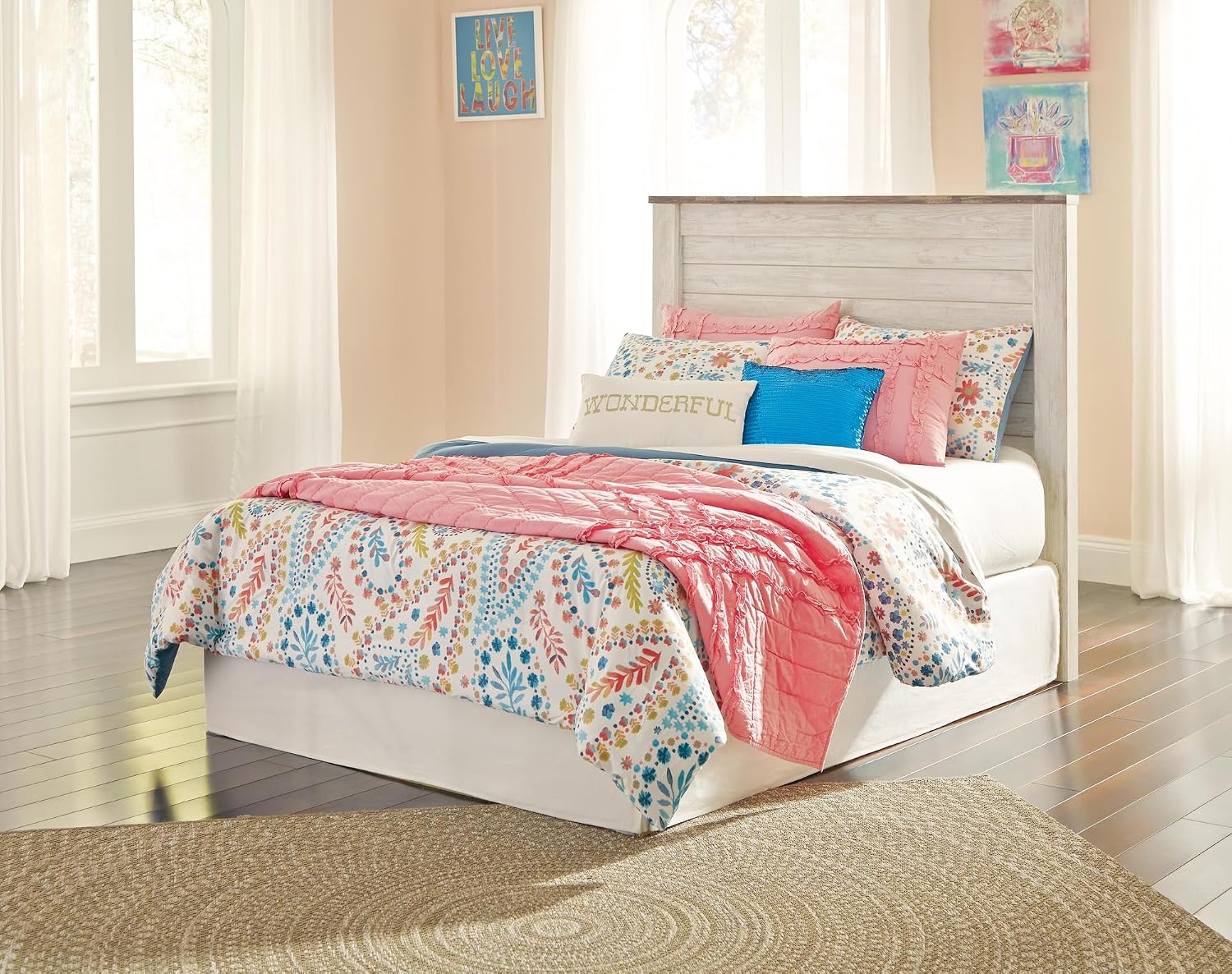 Signature Design by Ashley Willowton Cottage Farmhouse Sleigh Headboard ONLY, Full, Whitewash