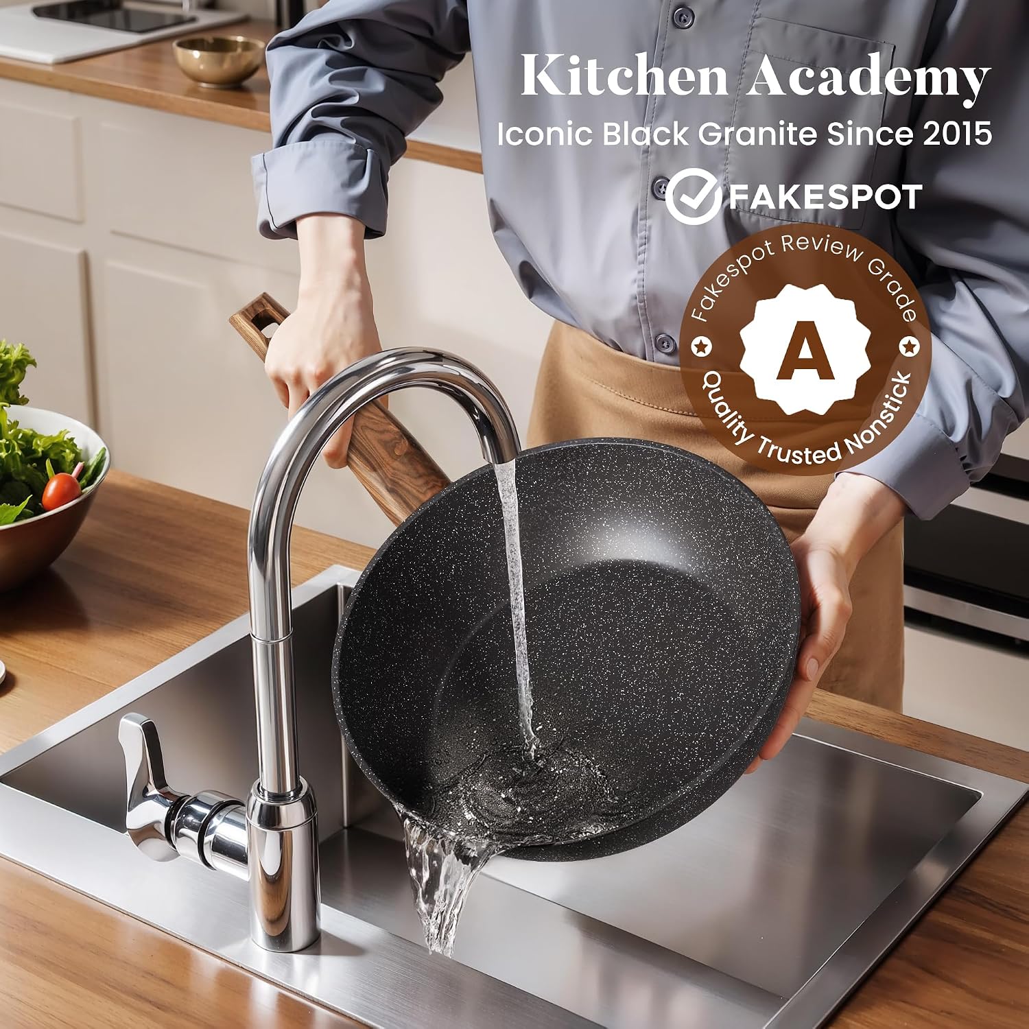 Kitchen Academy 17Pcs Induction Cookware Sets, Granite Pots and Pans Set Non Stick, Black Kitchen Cooking Pans, PFOA & PFOS Free