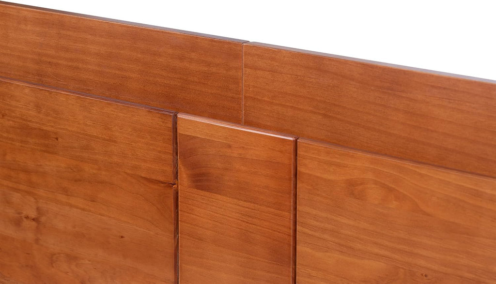 memomad Bali Slim Set: Storage Platform Bed with Drawers + Flat Panel Headboard (Queen Size, Caramel Brown Wood)