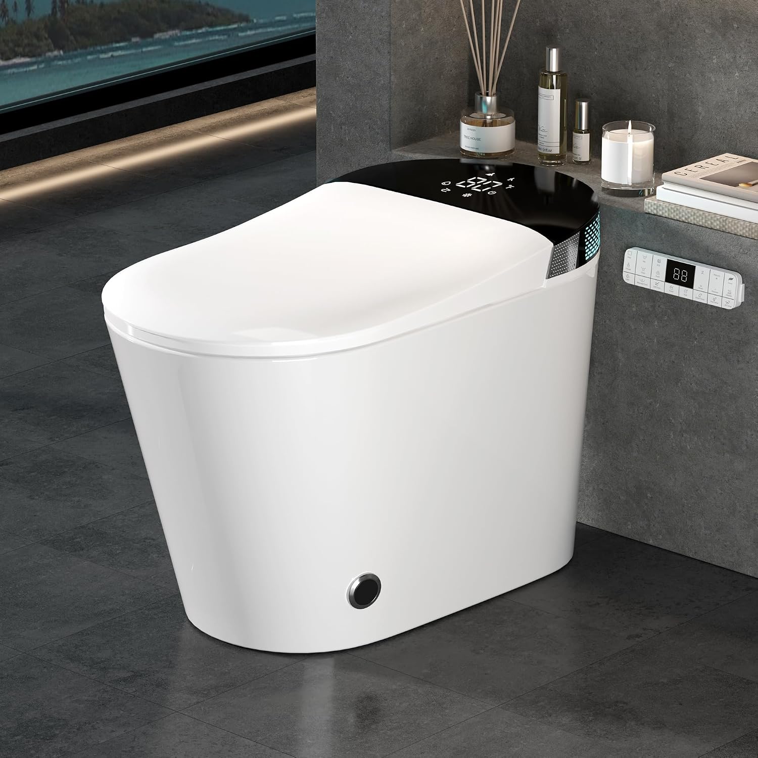 WinZo Smart Toilet,Modern Smart Toilet with Bidet Built In with Foot Kick,Tankless Toilets Auto Open/Close Lid with Dryer,ADA Comfort Height Heat Seat,Instant Warm Water,Power Outage and Flush Black