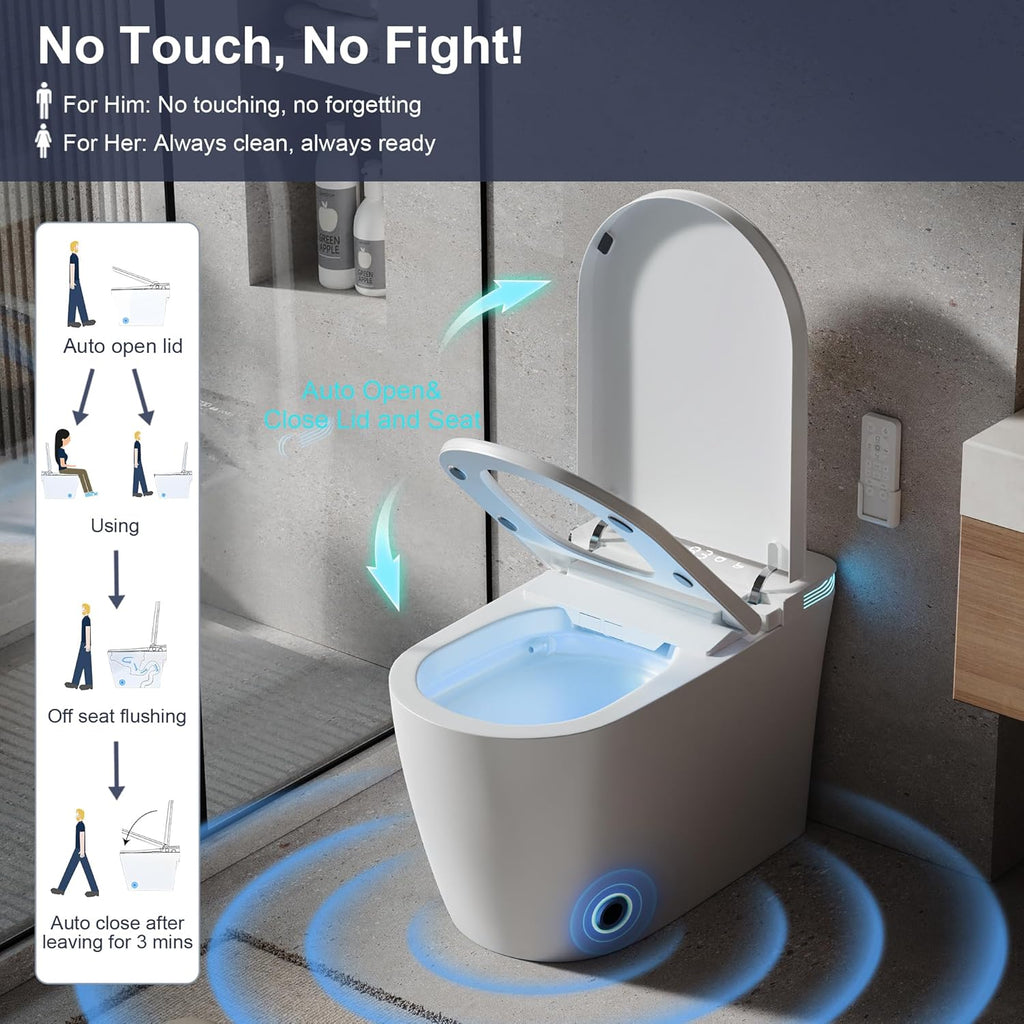 Smart Toilet with Bidet Built in One Piece Bidet Toilet with Heated Seat & Dual Auto Flush/Lid&Seat, Foot Sensor, Warm Water Wash&Dry, Modern Electric Tankless Toilet for Bathroom - Pre-Wetting