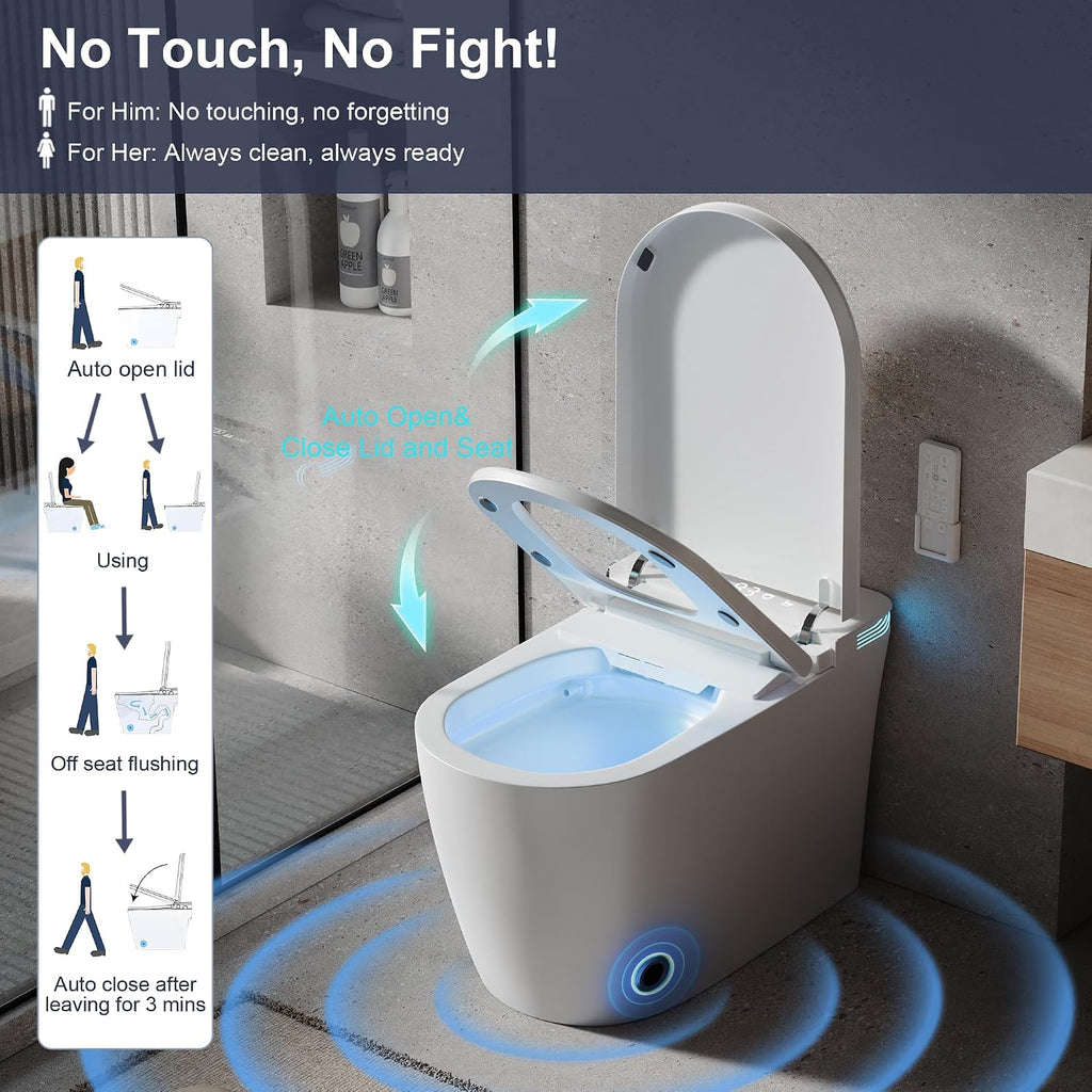 Smart Toilet with Bidet Built in, Elongated Toilet with Heated Seat, Dryer, Auto-Lift Lid, Soft Close, Electric Tankless Toilets for Bathroom with Auto Flush 1 GPF, MAP 1000g