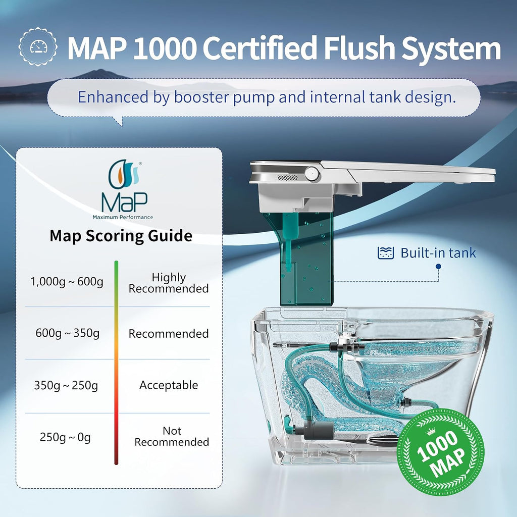 DeerValley Smart Toilet with Built-in Bidet, Auto Open/Close One Piece Toilet, 1000g MaP Auto Powerful Flush, Hot & Cold Bubble Spa Wash, Foam Shield, ADA Height, Built-in Pump for Low Water Pressure