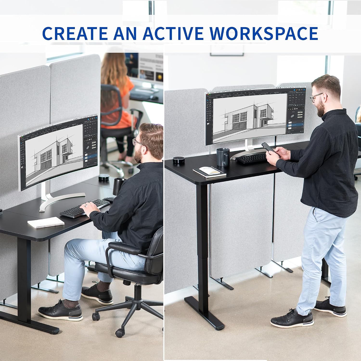 VIVO Electric 60 x 24 inch Stand Up Desk, Height Adjustable, Dark Walnut Top Black Frame, Home and Office Furniture Sets, DESK-KIT-B06D