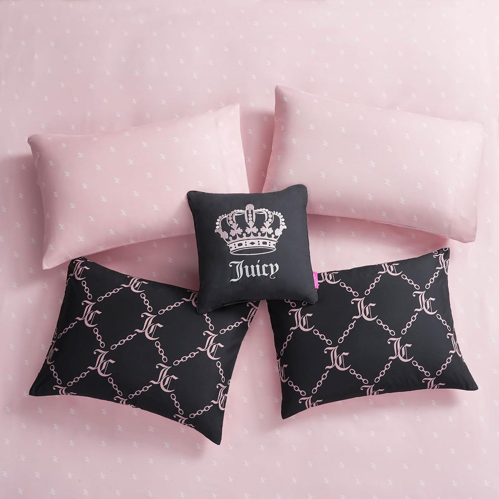 Juicy Couture Black Link Logo Printed Comforter Set, Full – Complete 8-Piece Bed in a Bag Collection