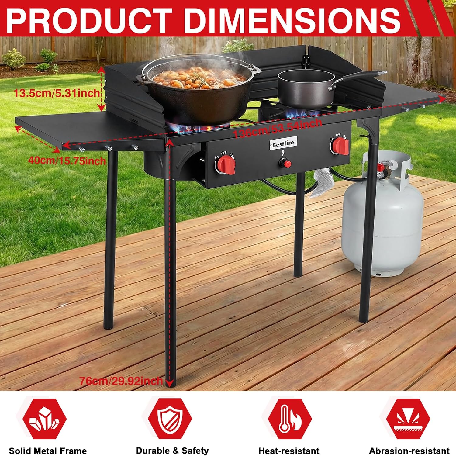 Bestfire 2 Burner Camping Stove with Windscreen& Side Shelves, Bag, Auto Ignition Button,Regulator,150,000 BTU High Pressure Camping Stove Propane Burner With Removable Legs for Outdoor BBQ&Backyard