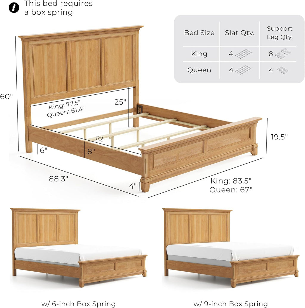 Furniture of America Yardley Farmhouse Solid Wood 5-Piece Bedroom Set with Platform Bed, Felt-Lined Top Drawers on Nightstands and Dresser with Mirror, Box Spring Needed, King, Natural Oak