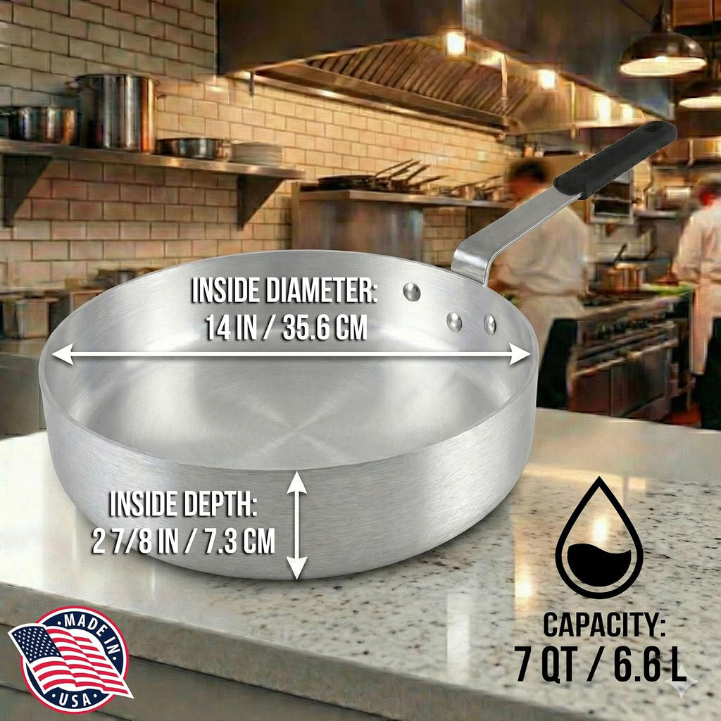 Alegacy Eagleware Sauté Pan, Commercial Aluminum, Professional Fry Pan with EagleGrip™ Handle, Heavy Gauge (7 Quart / 14' Sauté Pan)