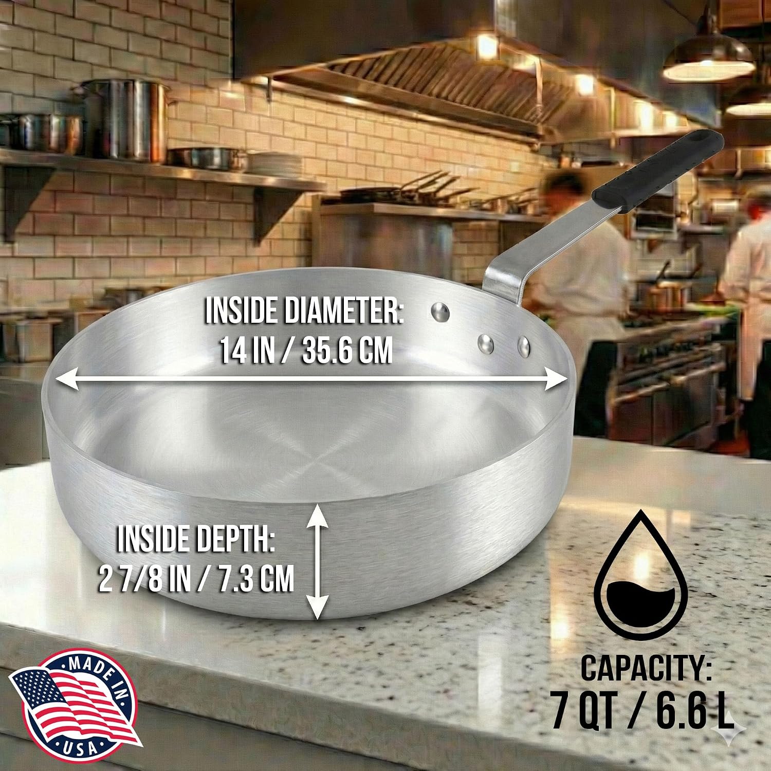 Alegacy Eagleware Sauté Pan, Commercial Aluminum, Professional Fry Pan with EagleGrip™ Handle, Heavy Gauge (7 Quart / 14' Sauté Pan)