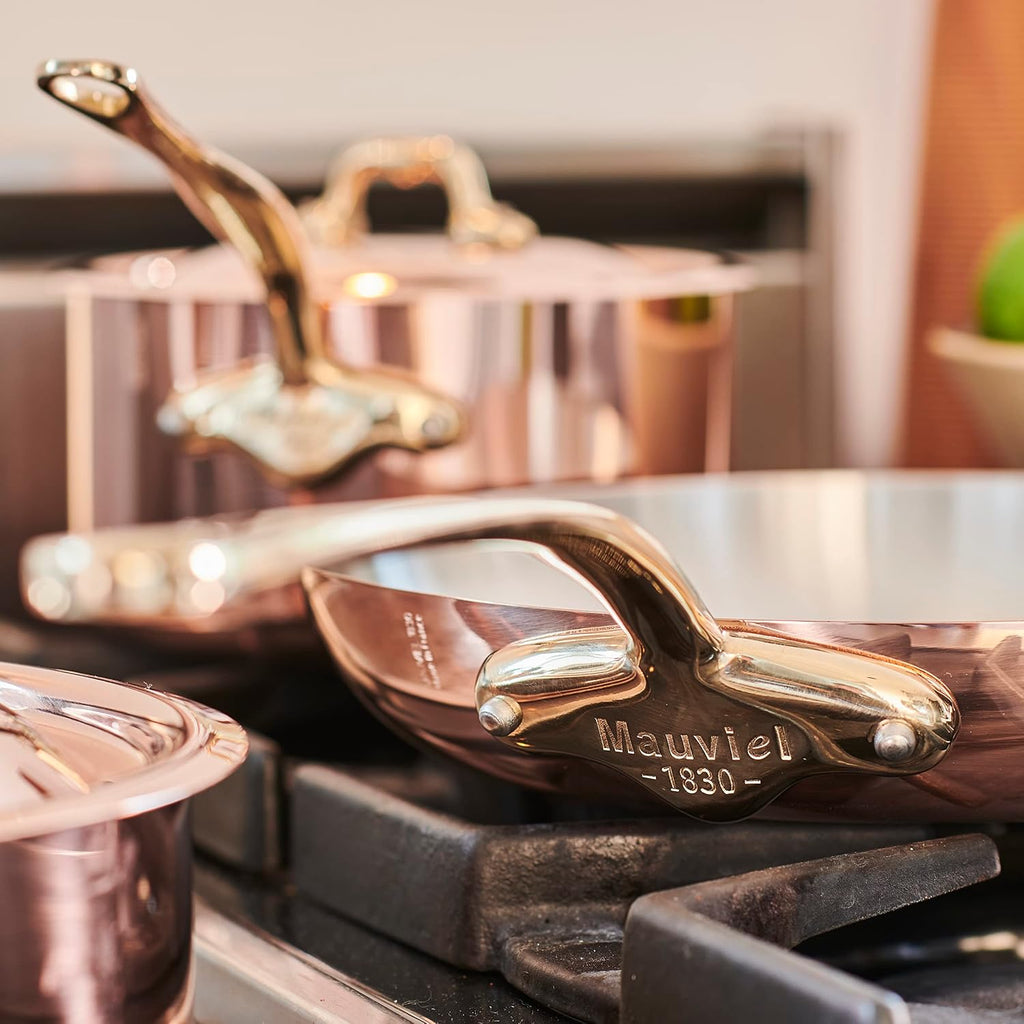 Mauviel M'Heritage 200 B 2mm Polished Copper & Stainless Steel Chef Pan With Brass Handles, 3.7-qt, Made in France