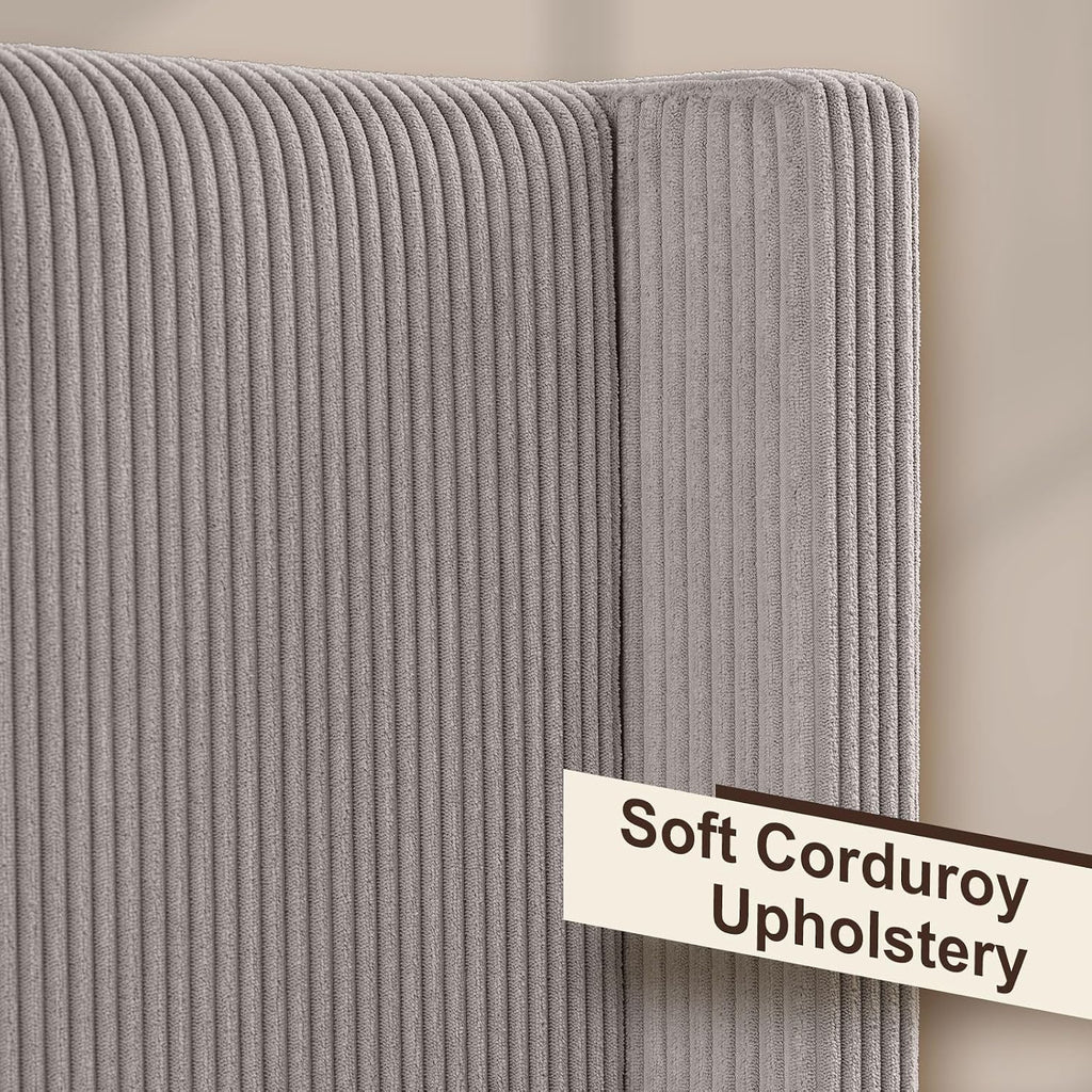 HOWE Queen Size Bed Frame with 50.8' Tall Wingback Headboard, Modern Corduroy Upholstered Platform Bed Frame with Solid Wood Slats & Legs, No Box Spring Needed, Noise-Reducing Design, Taupe