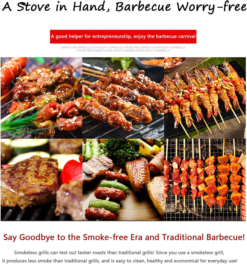 Electric Smokeless Portable BBQ Barbecue Grill Indoor Cooking Grill with Water Filled Drip Tray & Temperature Control-Safe Griddle for Indoor & Kebab Grill(B)