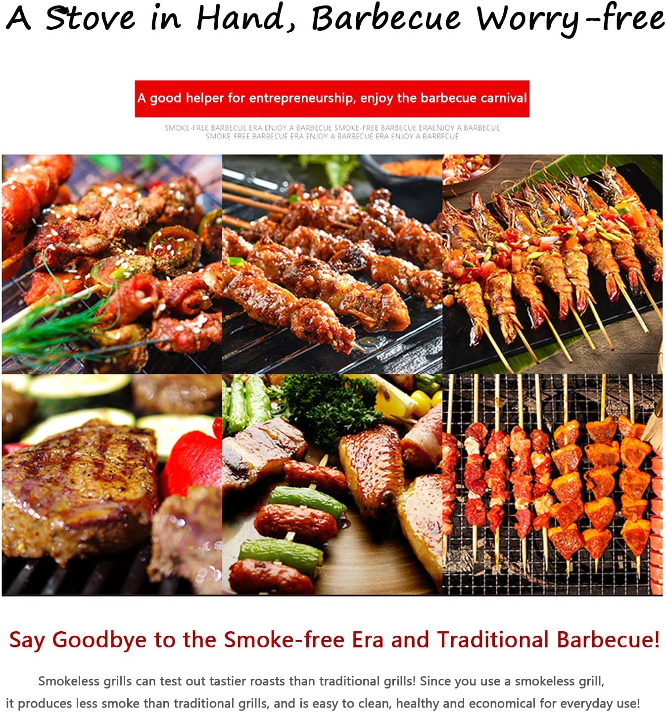 Electric Smokeless Portable BBQ Barbecue Grill Indoor Cooking Grill with Water Filled Drip Tray & Temperature Control-Safe Griddle for Indoor & Kebab Grill(B)