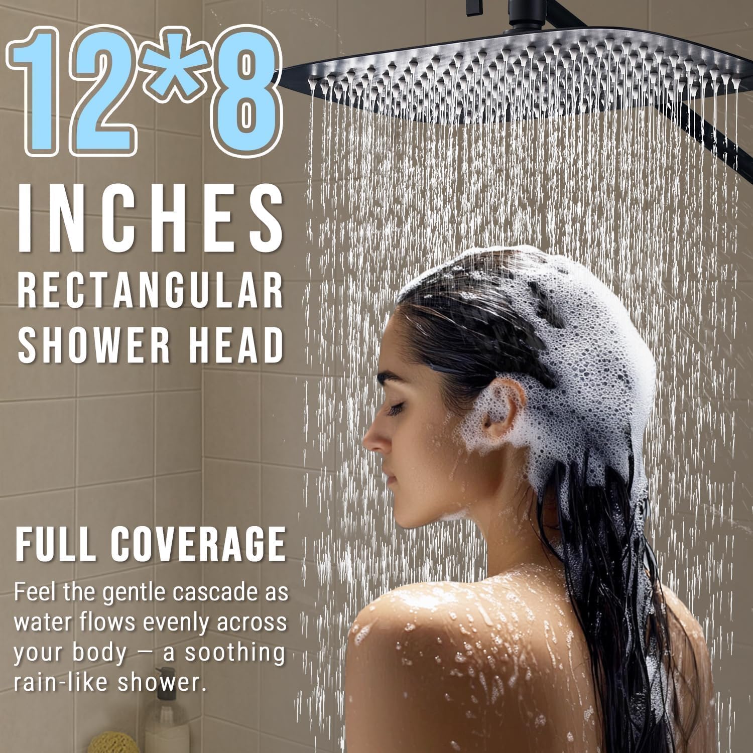 G-Promise All Metal 12 Inch Dual Square Shower Head with Handheld Spray Combo, Rain Shower Head, Adjustable Extension Arm, 3-Way Diverter, 71 Inch Extra Long Hose - A Bathroom Upgrade (Matte Black)