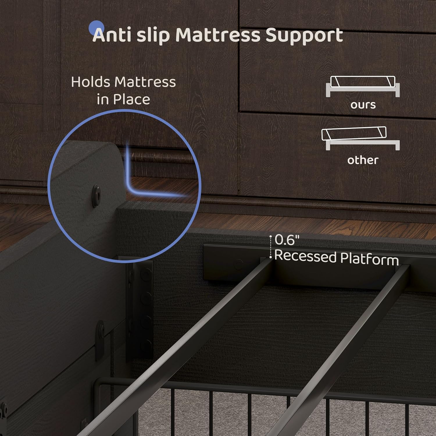 BRELTAM Queen Size Bed Frame with Storage Drawers Upholstered Bed with 2-Tier Storage Headboard and LED Light&Charging Station,Metal Platform Bed Frame Queen Size,Noise Free,No Box Spring Needed,Black