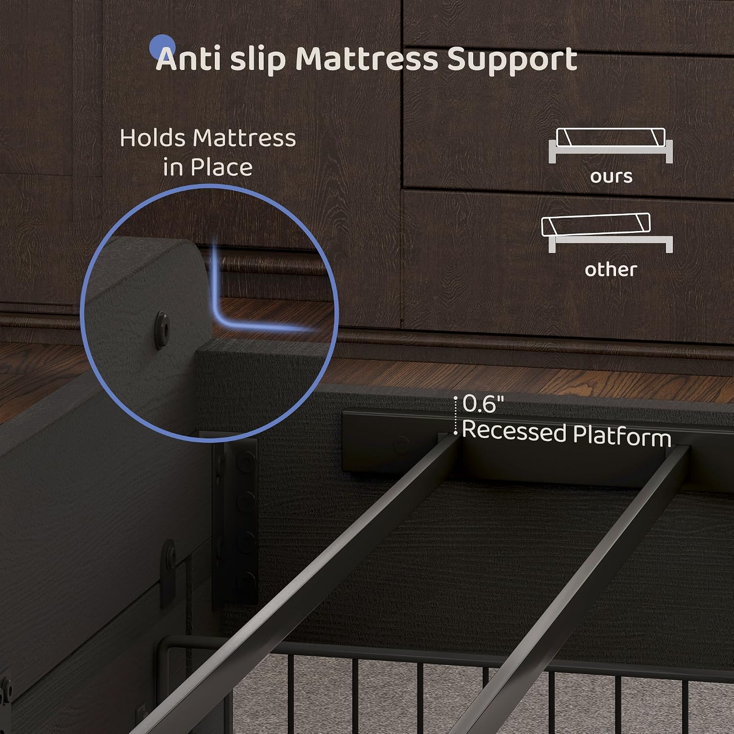 BRELTAM King Bed Frame with upholstered Headboard & Storage Drawers Metal Platform Bed Frames King Size with LED Lights Built in Charging Station, No Box Spring Needed, No Noise, Easy Assembly,Black