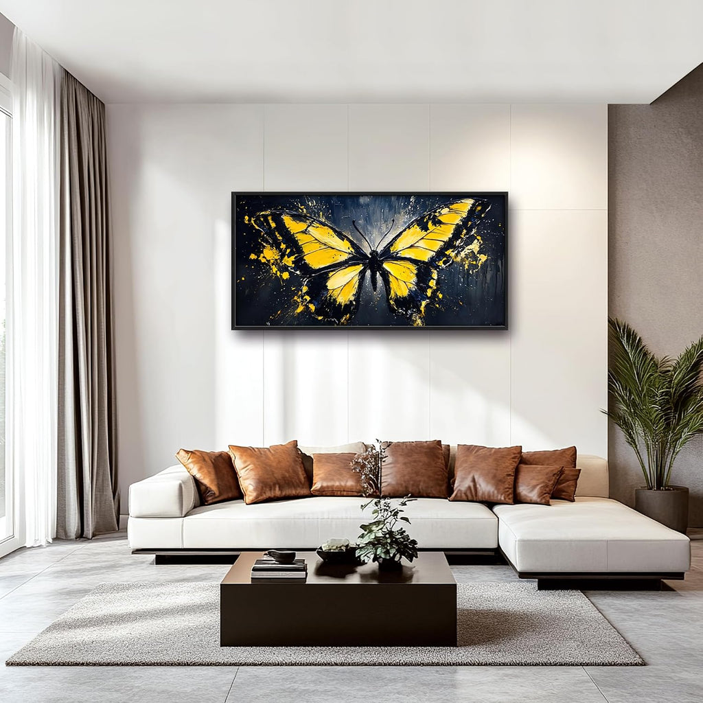 Butterfly Large Wall Art Framed Wall Decor for Living Room Black Butterfly Pictures Oversized Canvas Print Painting Modern Extra Large Framed Artwork for Bedroom Office Home Decor 60'x30'
