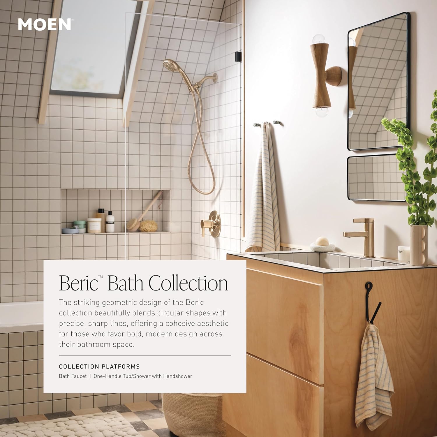 Moen Beric Bronzed Gold Modern One-Handle Single Hole Bathroom Faucet with Drain Assembly and Optional Deckplate for Your Bath Sink, 84774BZG