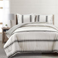 Lush Decor Farmhouse Stripe Reversible Cotton Comforter Set, 3 Piece Set, California King, Black - Cozy Farmhouse Bedding Set - Rustic Decor - Striped Comforter - Modern Farmhouse Bedroom Decor