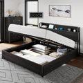 AMERLIFE King Size Lift Up Storage Bed Frame, Wooden Platform Bed Frame with Lifting Storage & Charging Station, No Spring Box Needed/Noise Free, Black