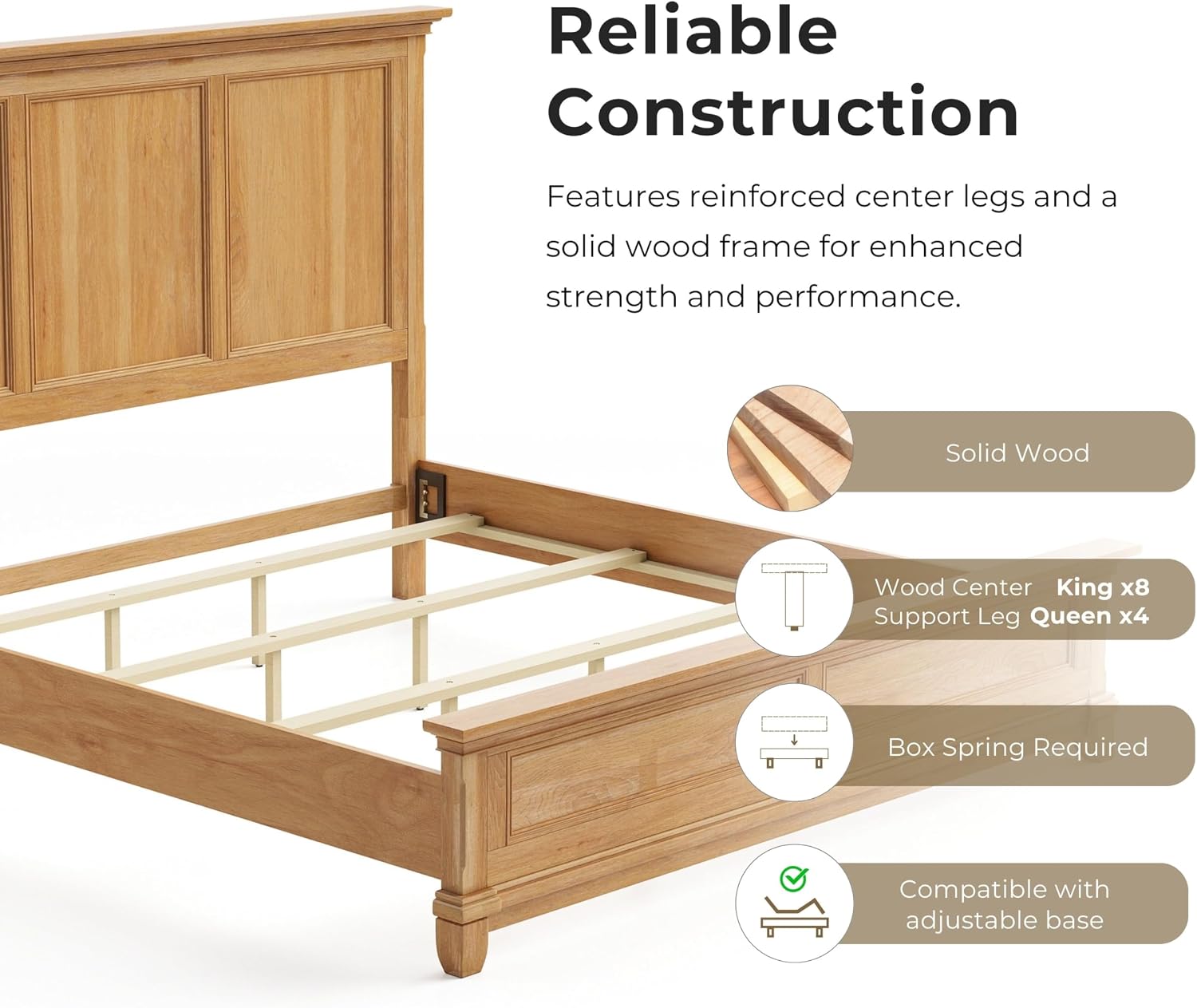 Furniture of America Yardley Farmhouse Solid Wood 5-Piece Bedroom Set with Platform Bed, Felt-Lined Top Drawers on Nightstands and Dresser with Mirror, Box Spring Needed, Queen, Natural Oak